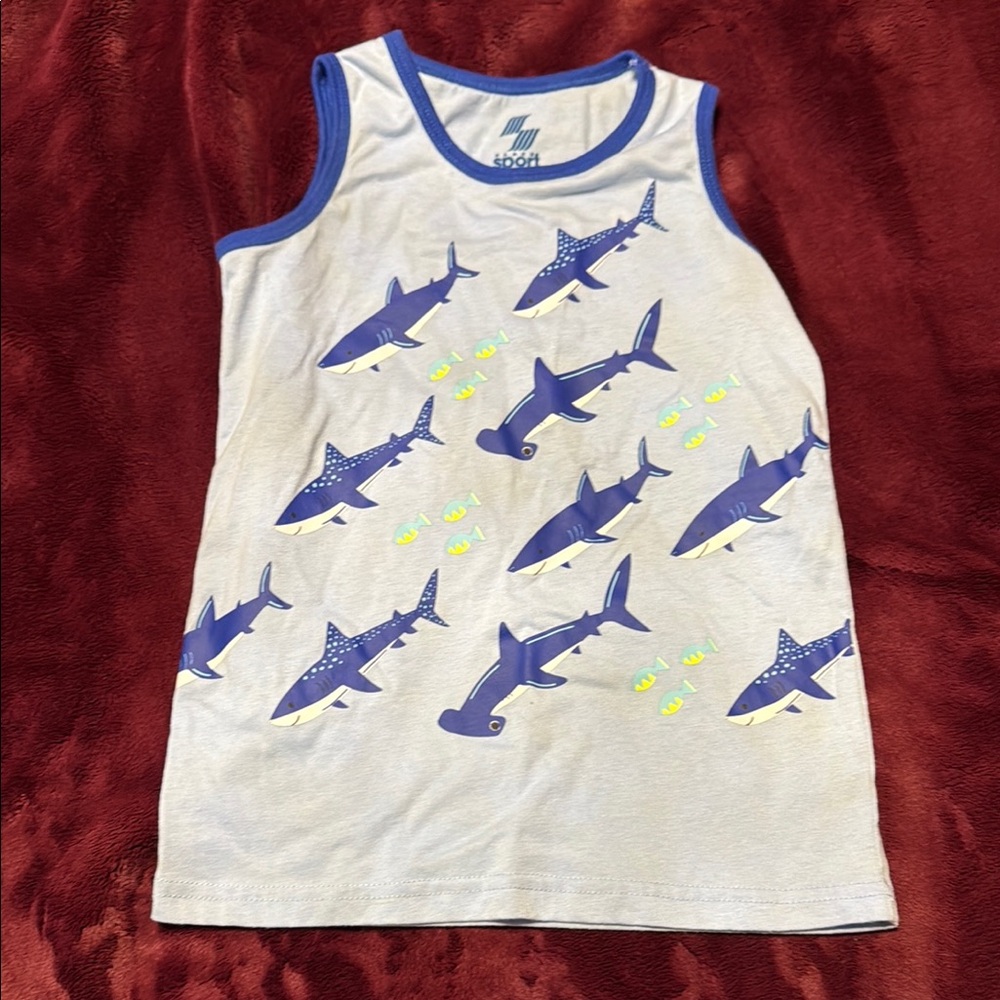 Place White and Blue Shark Print Tank Top